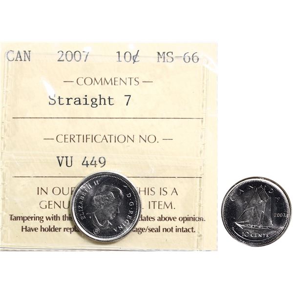 2007 10¢ straight 7 ICCS Superb Gem Mint State-66