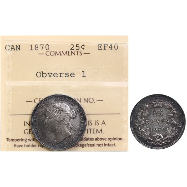 1870 25¢ "Obv 1" ICCS Extra Fine-40