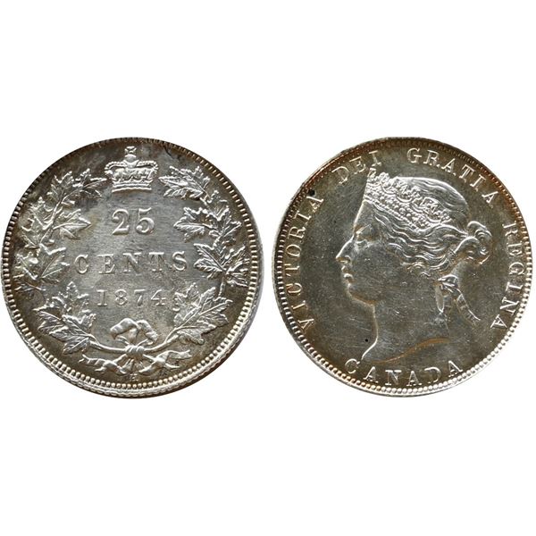 1874H 25¢ EF lustrous  showing some old cleaning.  A nice example.