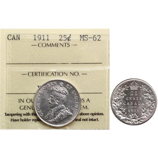 1911 25¢ ICCS Choice Mint State-62