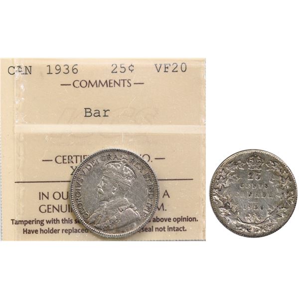 1936 25¢ "Bar" ICCS Very Fine-20