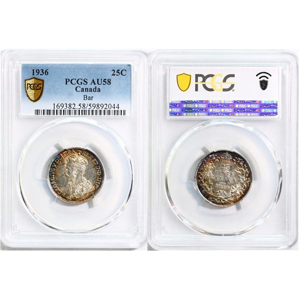1936 25¢ "Bar" PCGS Choice About Uncirculated-58 Lustrous with attractive tones.