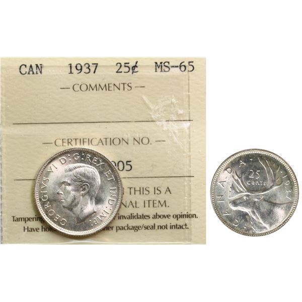 1937 25¢ ICCS Gem Mint State-65