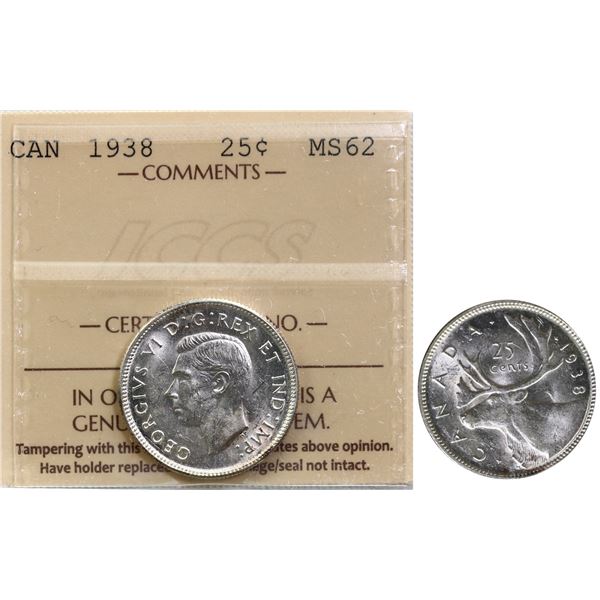 1938 25¢ ICCS Choice Mint State-62