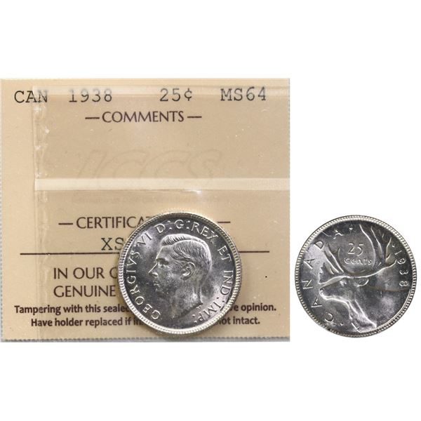 1938 25¢ ICCS Choice Mint State-64