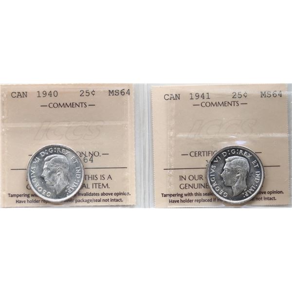 1940 25¢, 1941. Both coins  ICCS Choice Mint State-64