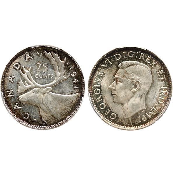 1941 25¢ PCGS Gem Mint State-65, Light gold and russet tones around the rims.