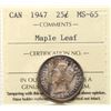 Image 2 : 1947 25¢ "Maple Leaf" ICCS Gem Mint State-65 Tone of multiple shades