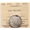 Image 2 : 1952 25¢ "Low relief" ICCS Gem Mint State-65 Brilliant with delicate russet tone.