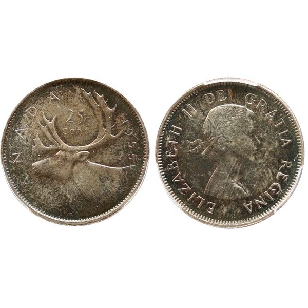 1955 25¢ PCGS Gem Mint State-65.  Superbly toned.