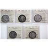 Image 1 : 1870 50¢ "LCW", 1872H, 1900, 1901, 1914.  Lot of 5 coins ICCS Good-6 to Very Good-8