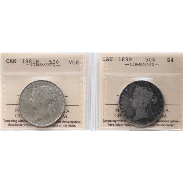 1881H 50¢ ICCS Very Good-8, 1899 ICCS Good-4.  Lot of 2 coins.