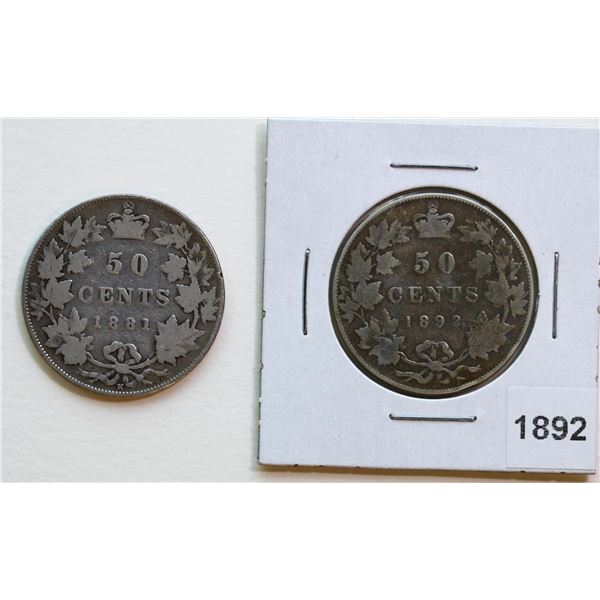 1881H 50¢, 1892 Both coins G-VG.