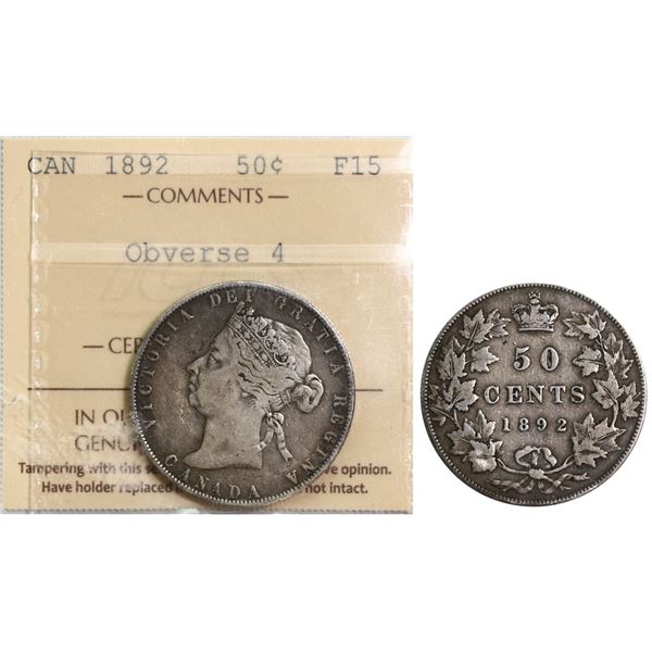 1892 50¢ Obverse 4 ICCS Choice Fine-15.