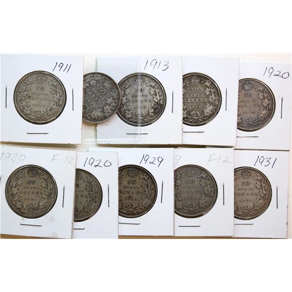 1911-1931 50¢ All 10 coins VG or better.