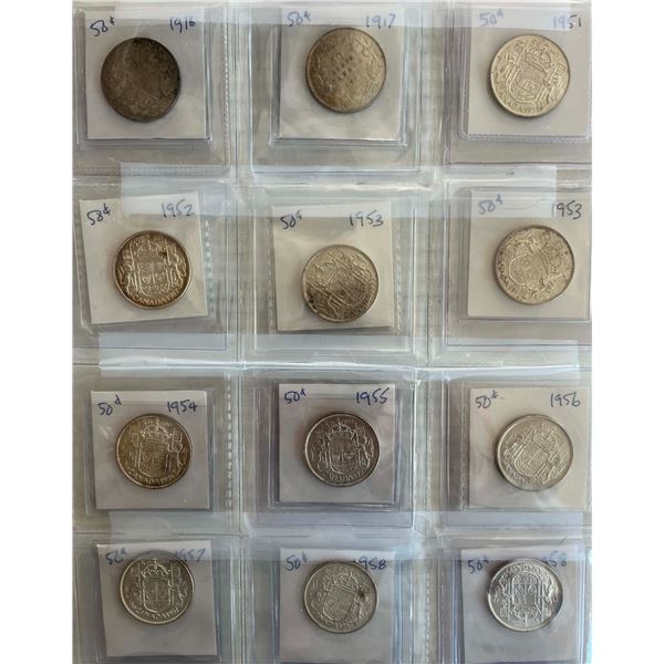 1916-1958 50¢ VG to Uncirculated.  Lot of 12 coins.