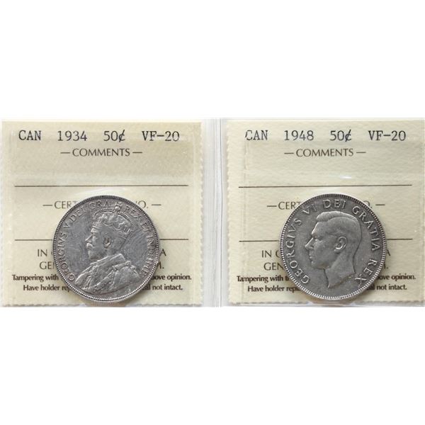 1934 50¢, 1948. Both coins  ICCS Very Fine-20