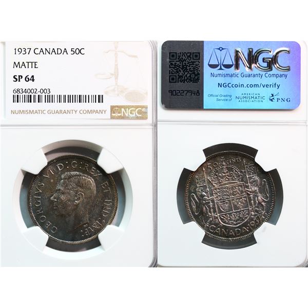 1937 50¢ "Matte" NGC Choice SPECIMEN-64 Attractively toned.