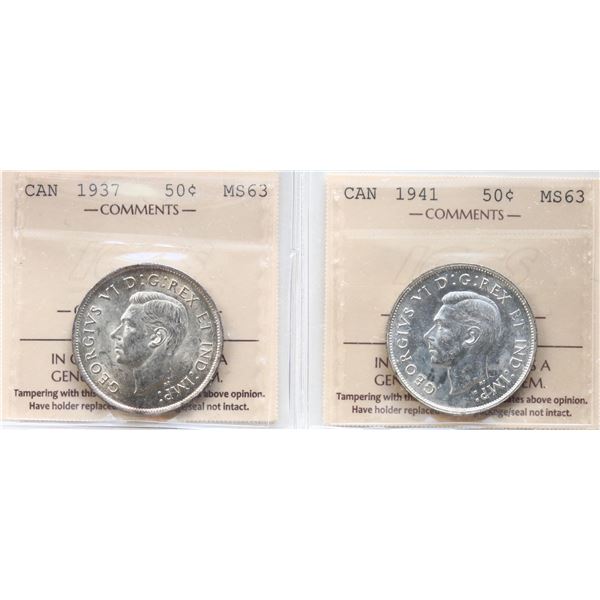 1937 50¢, 1941. Both coins  ICCS Choice Mint State-63
