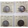 Image 1 : 1938 50¢, 1939, 1947 "Maple Leaf", 1950 "No Design".  Lot of 4 coins ICCS Extra Fine-40 to Choice Ex