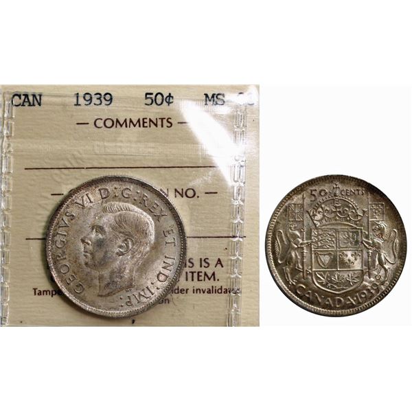 1939 50¢ ICCS Choice Mint State-63.  Attractive example displaying sandy beige tones.