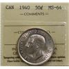 Image 2 : 1940 50¢ ICCS Choice Mint State-64