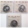 Image 1 : 1945 50¢, 1953 "Small Date" (2).  Lot of 3 coins ICCS Mint State-60 to Choice Mint State-62