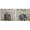 Image 1 : 1947 50¢ "Straight 7", 1954.  Both coins ICCS Choice Mint State-62 to Gem Proof-Like-65