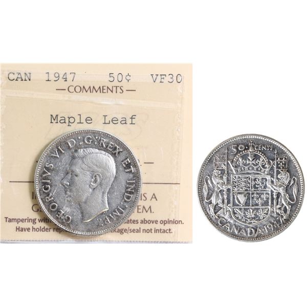 1947 50¢ "Maple Leaf" ICCS Choice Very Fine-30