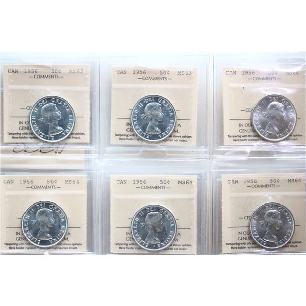 1956 50¢ Lot of 10 coins ICCS Choice Mint State-62 to Choice Mint State-64.