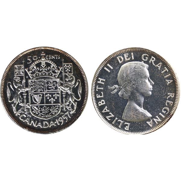 1957 50¢ ICCS Superb Gem Proof-like-67 CAMEO, Ex NGC Superb Gem Proof-Like-67 CAMEO. An impressive o