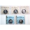 Image 1 : 1960 50¢ (2), 1961, 1964, 1965.  Lot of 5 coins ICCS Choice Proof-Like-64 to Gem Proof-Like-65, all 