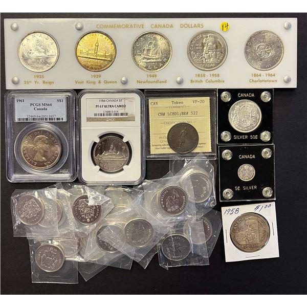 1935 $1 to 1964 Commem Set of 5 coins in holder EF to UNC, 1918 5¢, 1957 50¢, 1958 $1, 1961 $1 PCGS 
