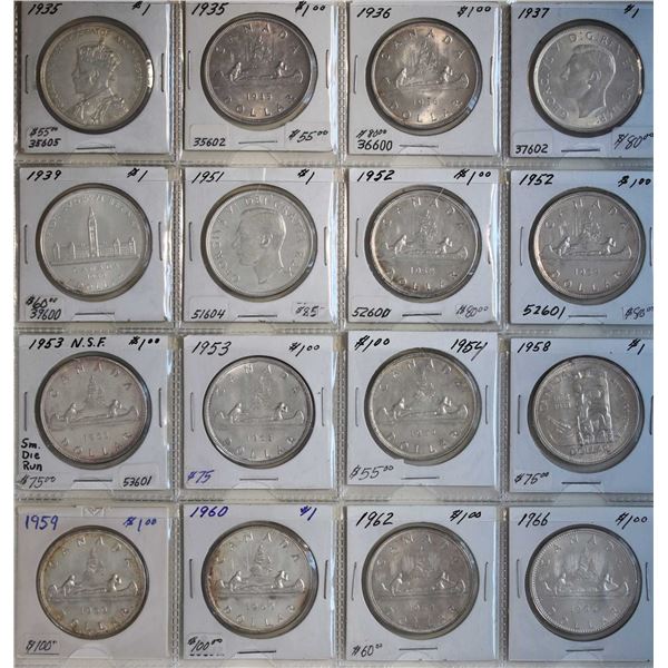 1935 $1 to 1966.  Lot of 16 coins EF to UNC.