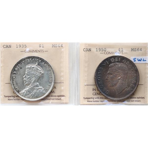 1935 $1, 1950 "SWL". Both coins  ICCS Choice Mint State-64