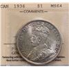 Image 2 : 1936 $1 ICCS Choice Mint State-64