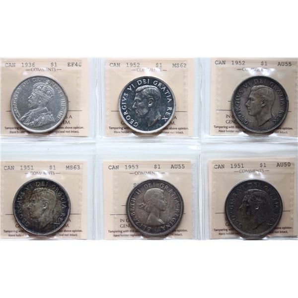 1936 $1 ICCS Extra Fine-40, 1952 $1 "WL"  ICCS Choice Mint State-62, 1952 $1 "WL"  ICCS Choice About