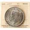 Image 2 : 1937 $1 ICCS Choice Mint State-64 Lustrous example