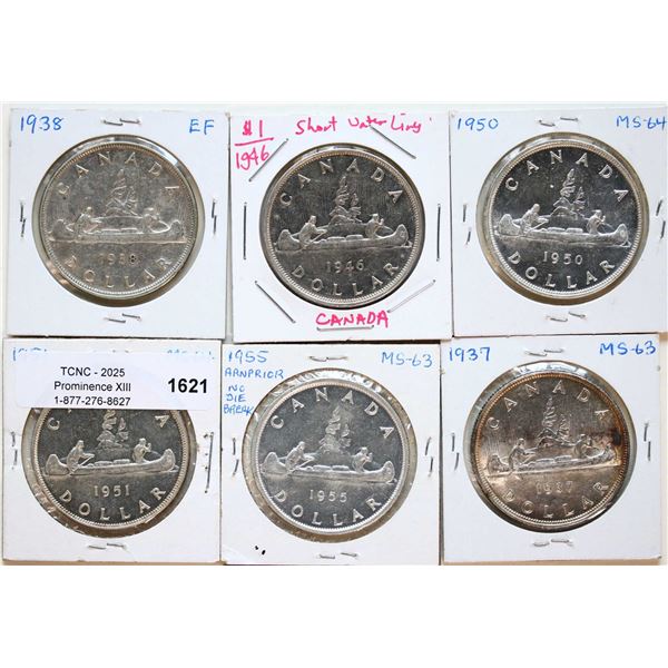 1937 $1, 1938, 1946 "SWL", 1950, 1951, 1955 "Arnp"  Lot of 6 coins EF to Choice Uncirculated.