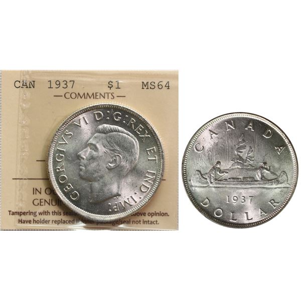 1937 $1 ICCS Choice Mint State-64 Fully brilliant and lustrous.