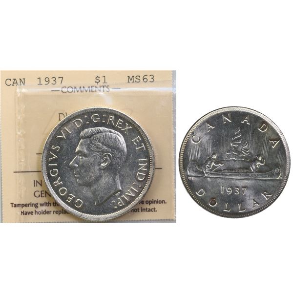 1937 $1 "DBL HP" ICCS Choice Mint State-63