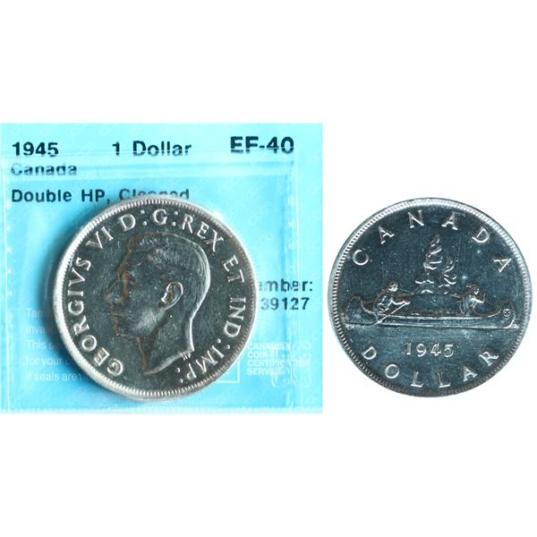 1945 $1 "Dbl HP" CCCS Extra Fine-40 Cleaned