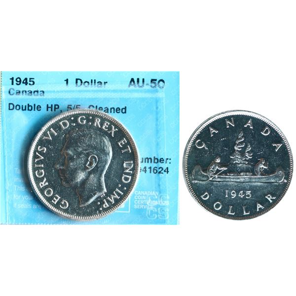 1945 $1 "Dbl HP, 5/5" CCCS About Uncirculated-50 Cleaned