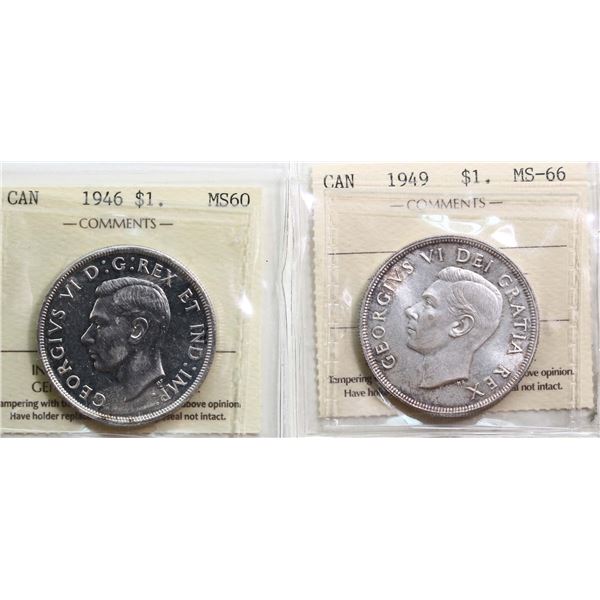 1946 $1 ICCS Mint State-60, 1949 ICCS Superb Gem Mint State-66