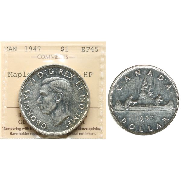 1947 $1 "Maple Leaf - Dbl HP" ICCS Choice Extra Fine-45
