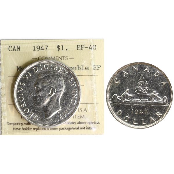 1947 $1 "Maple Leaf, Double HP" ICCS Extra Fine-40