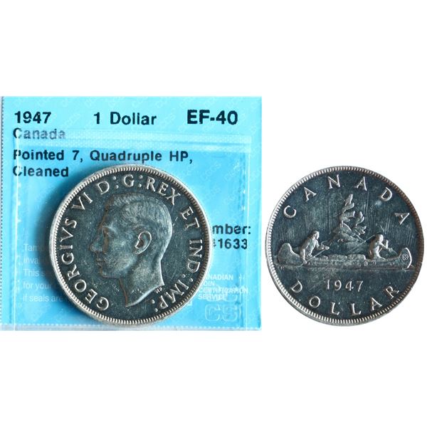 1947 $1 "Pointed 7, Quadruple HP, Cleaned" CCCS Extra Fine-40