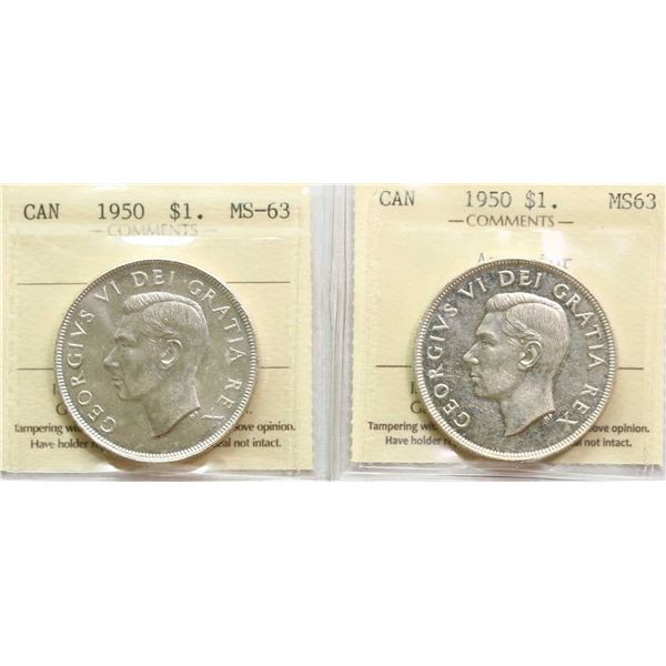 1950 $1, 1950 "Arnprior" Both coins brilliant and lustrous ICCS Choice Mint State-63
