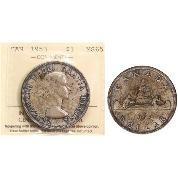 1953 $1 "NSF" ICCS Gem Mint State-65 Intense russet tone with nice fields and clean surfaces.