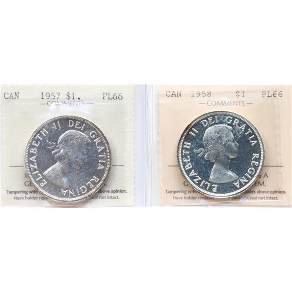 1957 $1, 1958 "Cameo". Both coins  ICCS Superb Gem Proof-Like-66